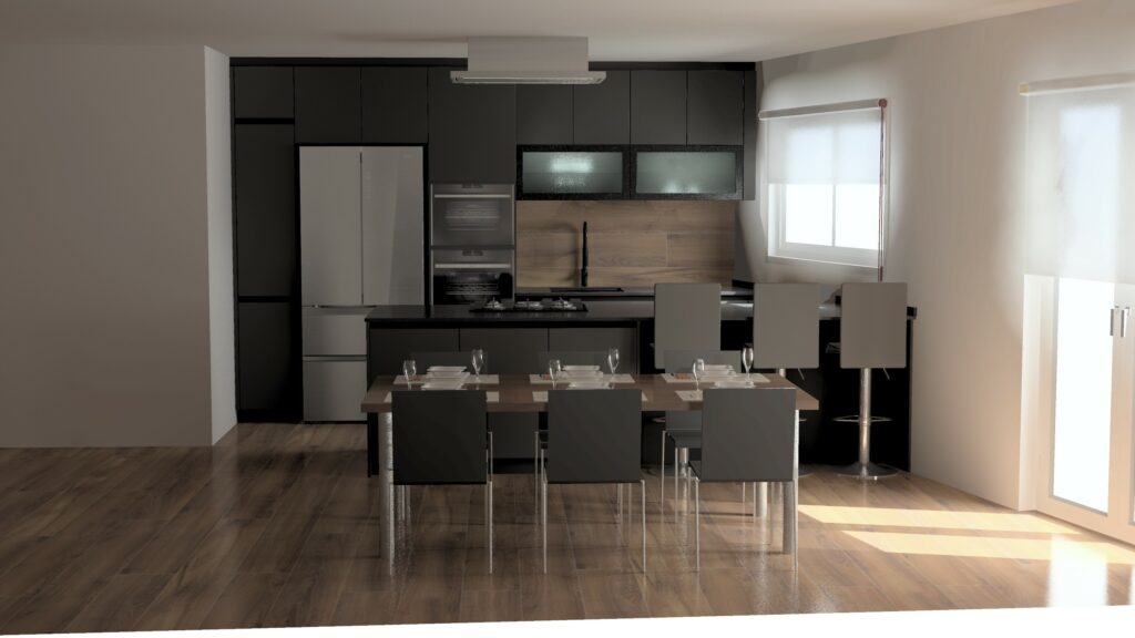 Cuisine Rotpunkt Xerox MA laqué noir mat avec plan de travail en granit Nero poli à Hettange-Grande.