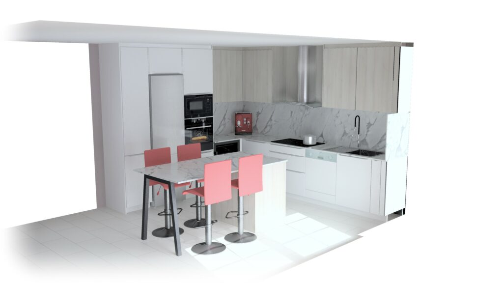 Détail du plan de travail et de la crédence en Dekton Aura dans un projet de cuisine ROTPUNKT à Florange